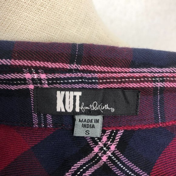 KUT FROM THE KLOTH Plaid Button Front Shirt Women's Size Small Red Blue Collared - Picture 8 of 10